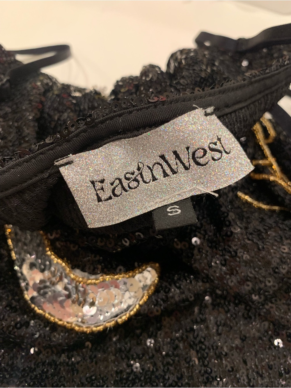 EastnWest Sequin Star Mini Dress Celestial Moon Black Size S - Picture 7 of 10